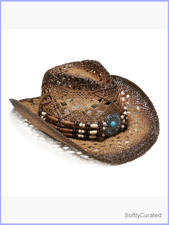 Unisex Wide Brim Straw Cowboy Hat with Decorative Bands main image 6